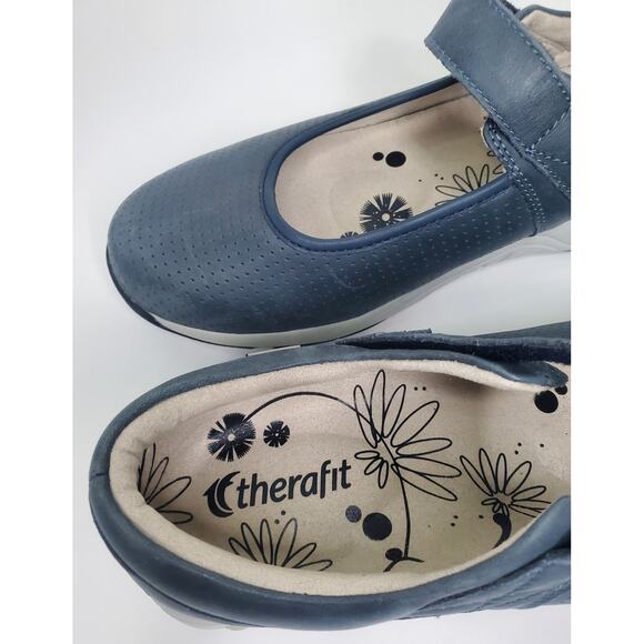 Therafit Blue Leather  Mary Jane style shoes with Velcro strap. Size 10.5-11 - Picture 7 of 11